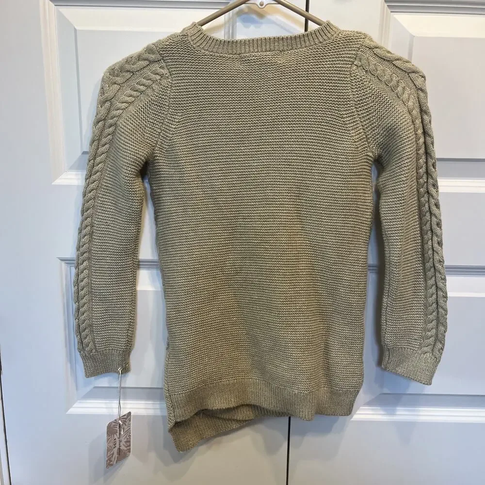 NEW Tommy Bahama Girls Sweater Size M 7/8 Cable Knit Tan Metallic Asymmetrical